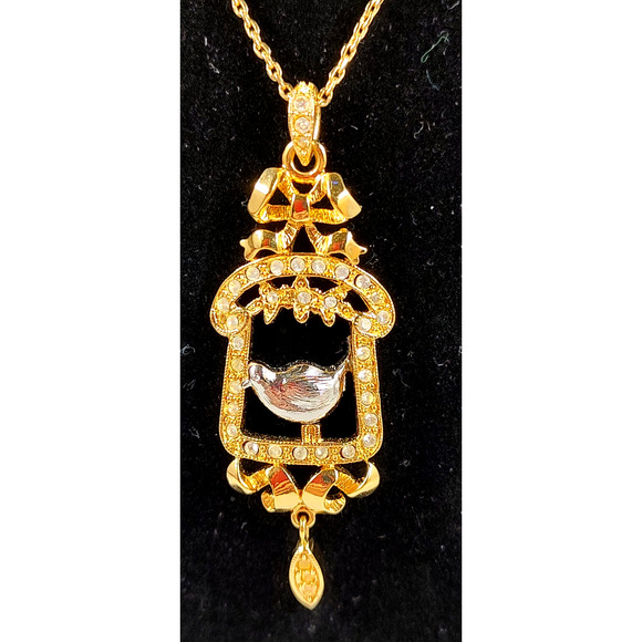 Signed Tatiana Faberge Imperial Collection Rhinestone Bird 18" Pendant Necklace - Picture 1 of 8